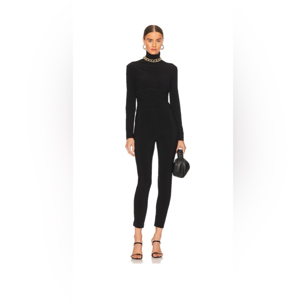 Norma Kamali Black Long Sleeve Turtleneck Jumpsuit Slim Fit Size M